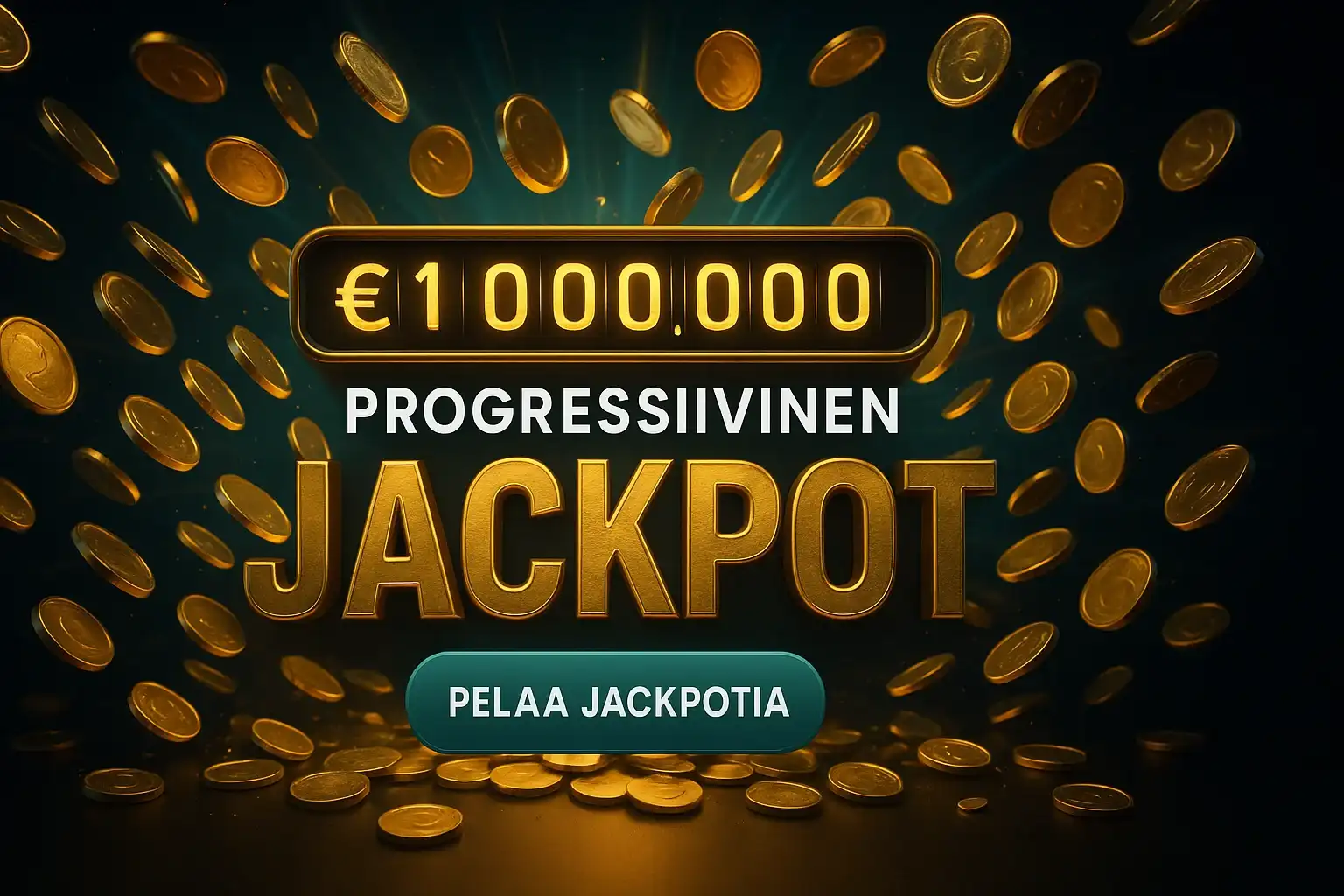 Suomalainen kasinobanneri, progressiivinen jackpot €1 000 000 ja kultakolikot