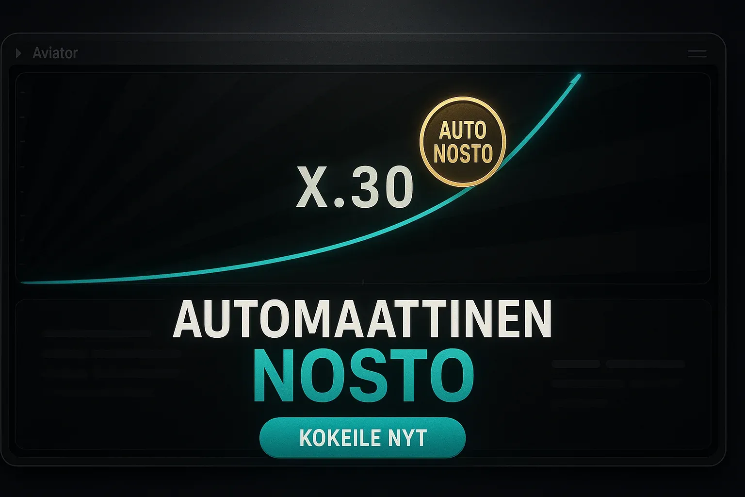 Fotorealistinen suomalainen kasinobanneri, aviator-kerroingraafi ja automaattinen nosto x3.00